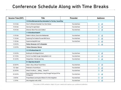 Conference schedule along with time breaks