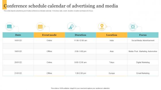 Conference Schedule Calendar Of Advertising And Media