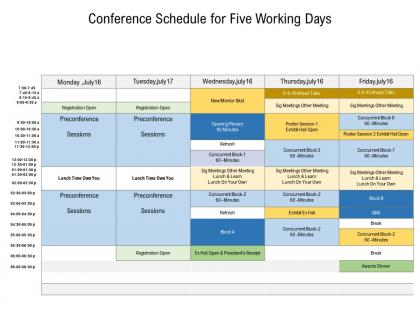 Conference schedule for five working days