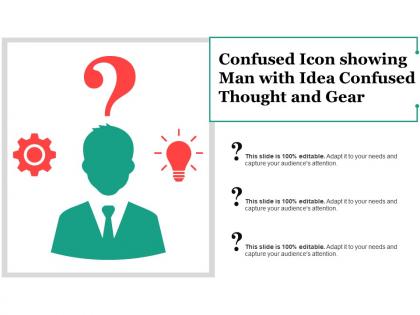 Confused icon showing man with idea confused thought and gear
