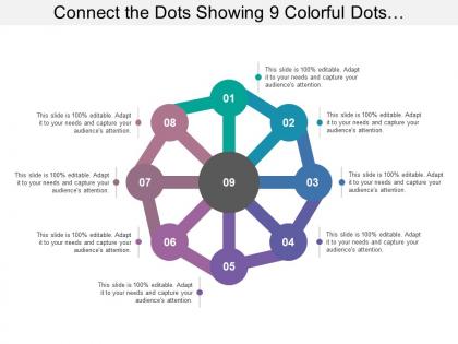 Connect the dots showing 9 colorful dots connecting to a circle