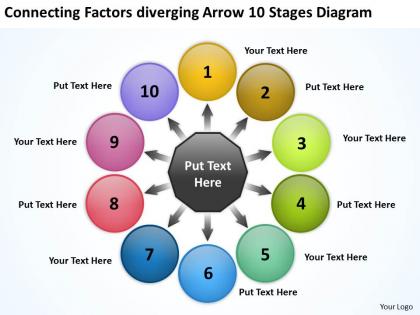 Connecting factors diverging arrow 10 stages diagram arrows chart software powerpoint slides
