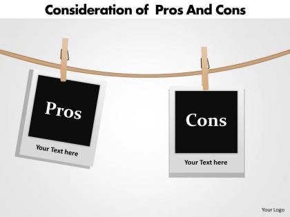 Consideration of pros and cons using clothesline and photos hanging powerpoint templates 0712