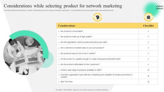 Considerations While Selecting Product For Network Strategies To Build Multi Level Marketing MKT SS V