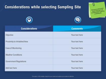 Considerations while selecting sampling site ease ppt powerpoint presentation deck