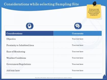 Considerations while selecting sampling site inhabited ppt powerpoint presentation slides model