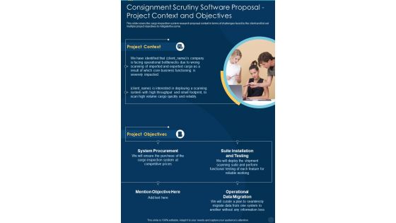 Consignment Scrutiny Software Project Context And Objectives One Pager Sample Example Document