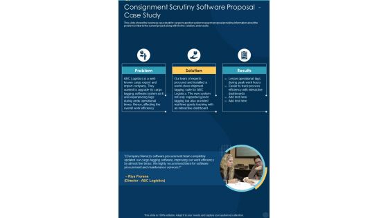 Consignment Scrutiny Software Proposal Case Study One Pager Sample Example Document