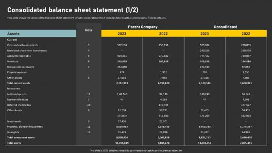 Consolidated Balance Sheet Statement Identify Financial Results Through Financial