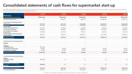 Consolidated Statements Of Cash Flows For Supermarket Start Up Discount Store Business Plan BP SS