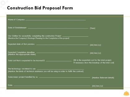 Construction bid proposal form l1596 ppt powerpoint presentation model