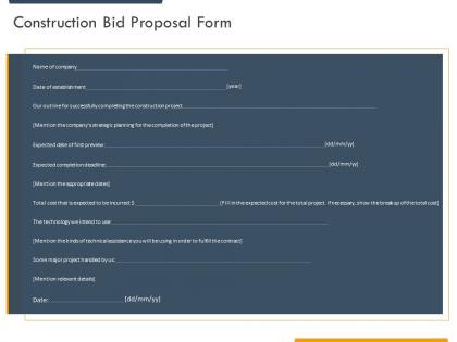 Construction bid proposal form ppt powerpoint presentation layouts outline