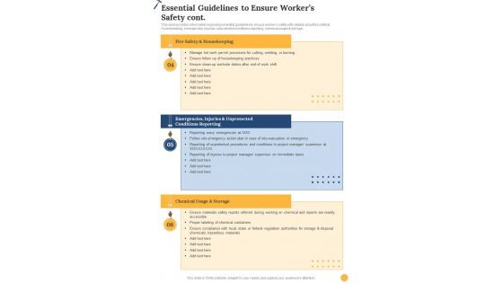 Construction Essential Guidelines To Ensure Workers Safety Cont One Pager Sample Example Document