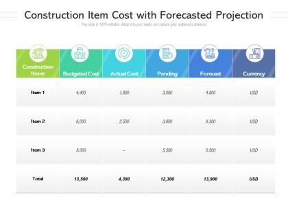 Construction item cost with forecasted projection
