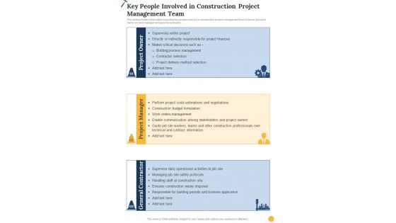 Construction Key People Involved In Construction Project One Pager Sample Example Document