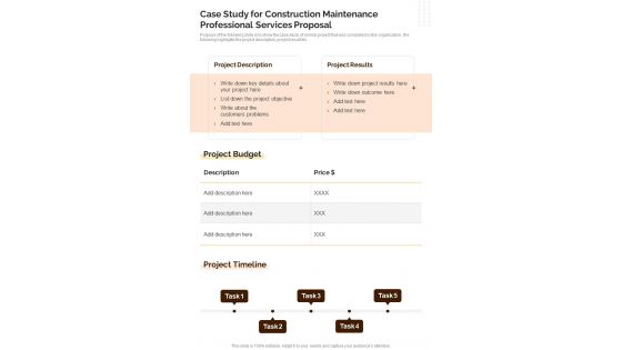 Construction Maintenance Professional Services For Case Study One Pager Sample Example Document
