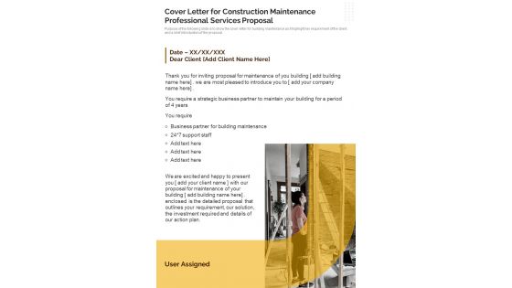 Construction Maintenance Professional Services For Cover Letter One Pager Sample Example Document