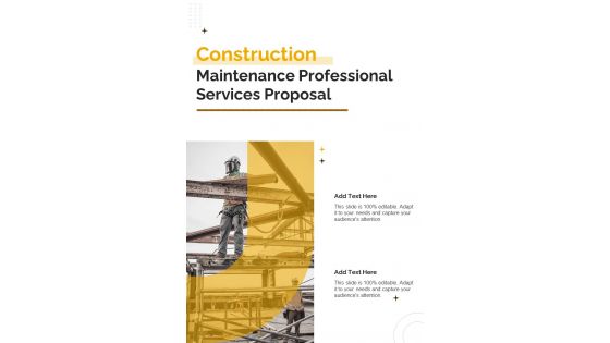 Construction Maintenance Professional Services Proposal One Pager Sample Example Document