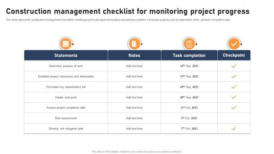Construction Management Checklist For Monitoring Project Progress