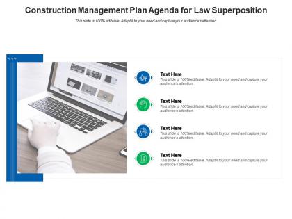 Construction management plan agenda for law superposition infographic template