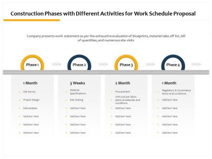 Construction phases with different activities for work schedule proposal ppt styles
