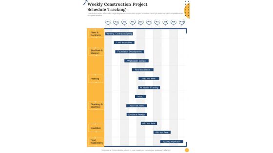Construction Playbook Weekly Construction Project Schedule One Pager Sample Example Document