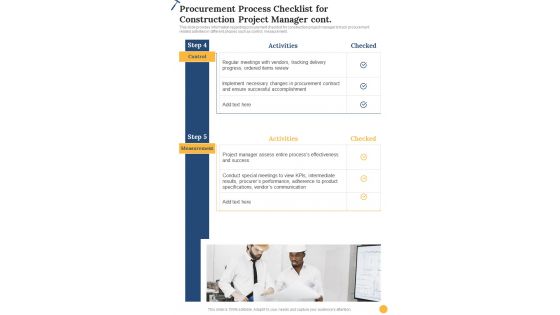 Construction Procurement Process Checklist For Construction Cont One Pager Sample Example Document