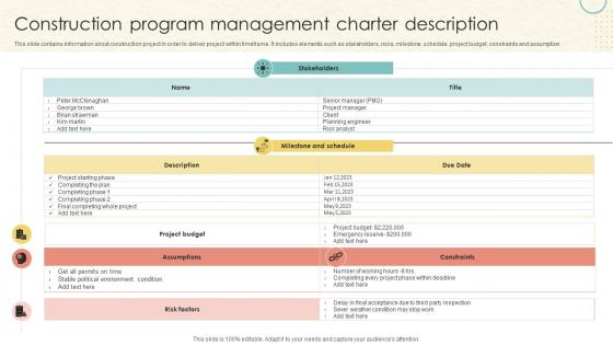 Construction Program Management Charter Description