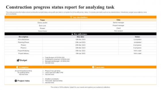 Construction Progress Status Report For Analyzing Task