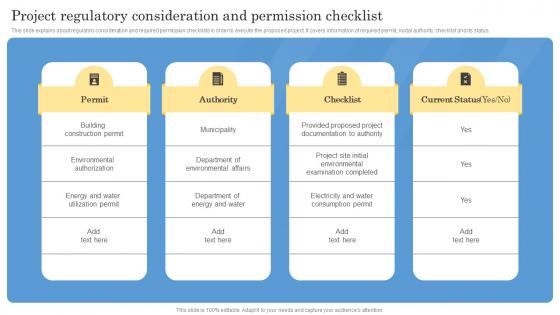 Construction Project Feasibility Report Project Regulatory Consideration And Permission Checklist