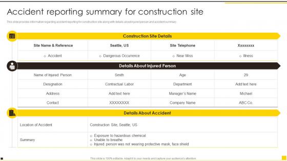 Construction Project Guidelines Playbook Accident Reporting Summary For Construction