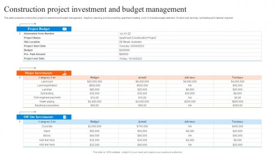 Construction Project Investment And Budget Management