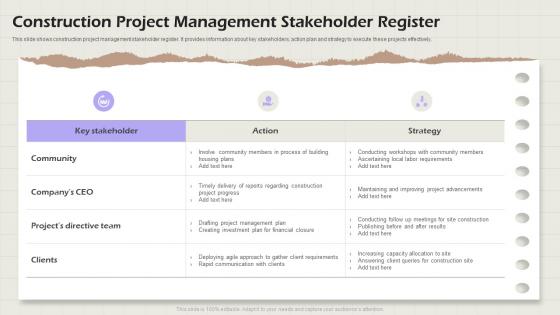 Construction Project Management Stakeholder Register