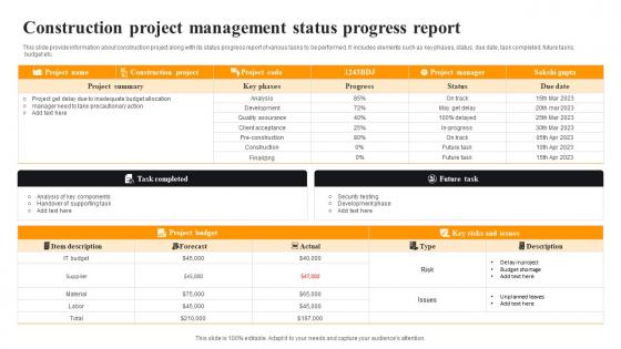 Construction Project Management Status Progress Report