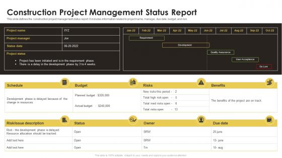 Construction Project Management Status Report