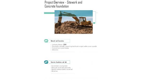 Construction Proposal Project Overview Sitework And Concrete Foundation One Pager Sample Example Document