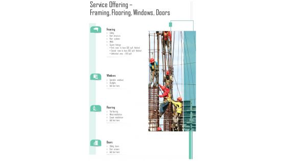 Construction Proposal Service Offering Framing Flooring Windows Doors One Pager Sample Example Document