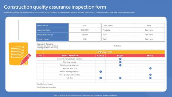 Construction Quality Assurance Inspection Form