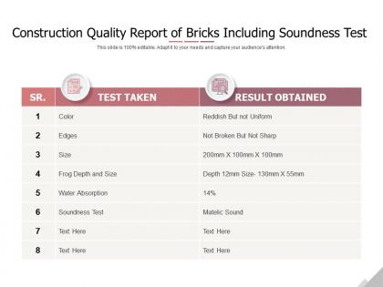 Construction quality report of bricks including soundness test