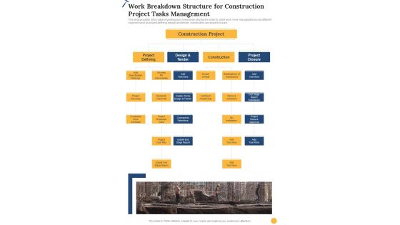 Construction Work Breakdown Structure For Construction Project One Pager Sample Example Document