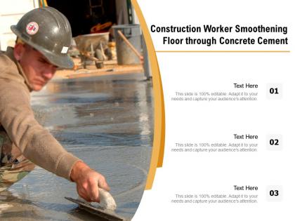 Construction worker smoothening floor through concrete cement
