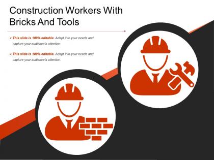 Construction workers with bricks and tools