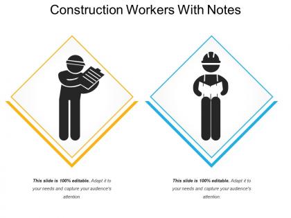 Construction workers with notes