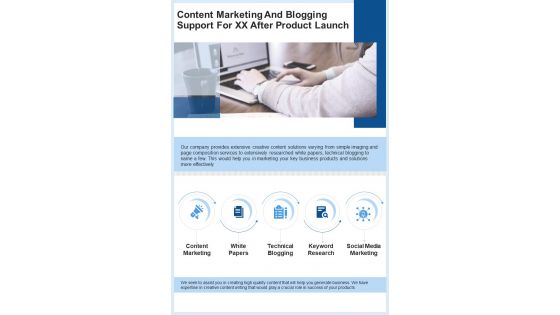 Consulting Content Marketing And Blogging Support Xx After Product One Pager Sample Example Document
