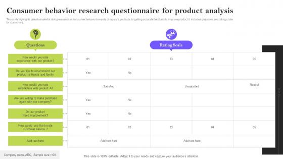 Consumer Behavior Research Questionnaire For Product Analysis