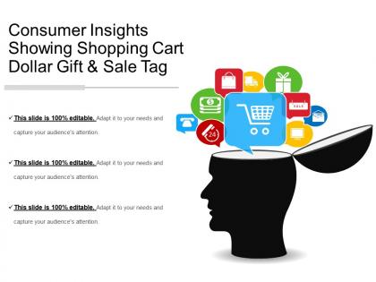 Consumer insights showing shopping cart dollar gift and sale tag
