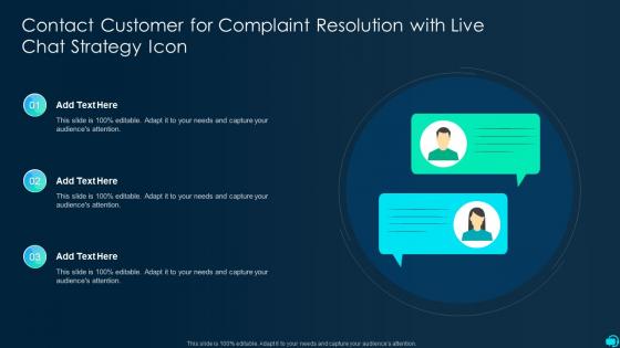 Contact Customer For Complaint Resolution With Live Chat Strategy Icon In Powerpoint And Google Slides