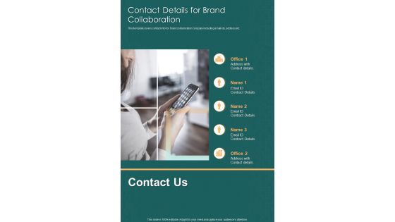 Contact Details For Brand Collaboration Brand Collaboration One Pager Sample Example Document