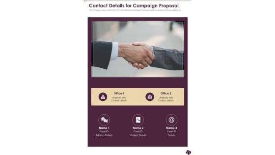 Contact Details For Campaign Proposal One Pager Sample Example Document