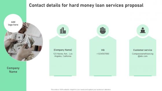 Contact Details For Hard Money Loan Services Proposal Ppt Slides Maker